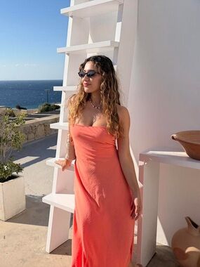 Strapless Coral Maxi Dress